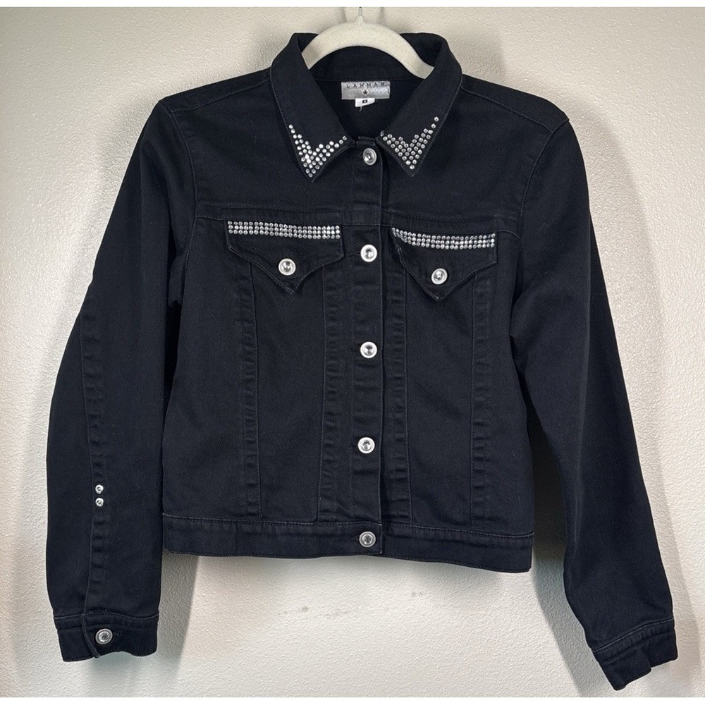 Lawman Western Women's Black Denim Jean Jacket‎ Bling Rhinestone Vintage